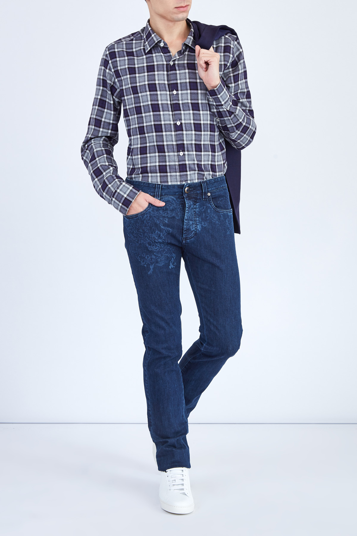 Приталенная рубашка в стиле casual из хлопка Albini XACUS, цвет синий, размер 50 - фото 2